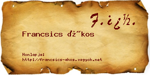 Francsics Ákos névjegykártya